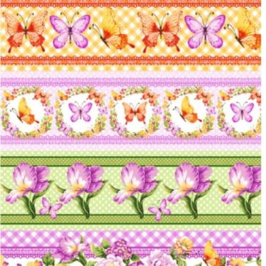 Imagem de Tecido Tricoline Digital - 9100-E13987 - Barrado Primavera Rosa