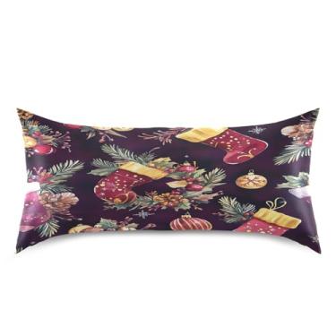 Imagem de Blueangle Fronha de cetim com meias de Natal para cabelo e pele, fronha de seda, tamanho king (50,8 x 101,6 cm) - Capas de almofada de cetim com fecho de envelope (504)