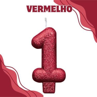 Imagem de Vela de Aniversário Para Bolo Shine C/Glitter - Crgfestas, Vermelho, 5