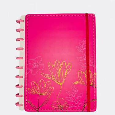 Imagem de Caderno De Disco Médio Floral 86 Folhas Dcarte, Rosa Escuro