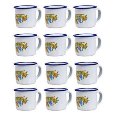 Imagem de Caneca Esmaltada Branca Decorada 80ml - 12 Un Xicara Café - leão verde