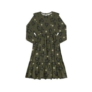Imagem de Vestido Infantil Manga Longa Verde Estrelado Alakazoo-Feminino