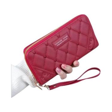 Imagem de Carteira Feminina De Couro PU Em Cor Sólida Com Bordado, Bolsa De Verã