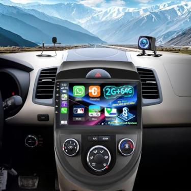 Imagem de [2G + 64G] Rádio automotivo Volxcereo para Kia Soul 2010 2011 2012 2013, 22.9 cm Android Touchscreen estéreo com Carplay/Android Auto, suporta GPS, WiFi, Bluetooth, SWC, FM/RDS, equalizador + câmera