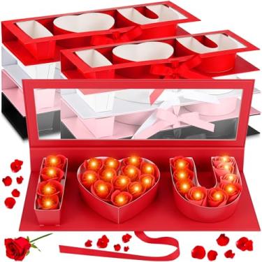 Imagem de Weekgrat Pacote com 8 caixas de presente I Love U Flower com luz LED I Heart U caixa floral preenchível com letras vazias chocolate morango embalagem presente para dia dos namorados dia das mães