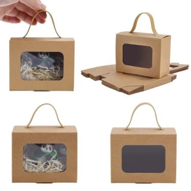 Imagem de PLIGREAT 12 caixas de lembrancinhas de festa com alças caixas de presente de janela transparente 9 × 4 x 7 cm caixa de papel para embalagem de Natal, aniversário, festivais de casamento, festas de