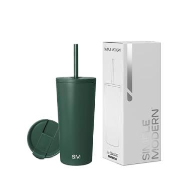 Imagem de Simple Modern Copo térmico com tampa de canudo e tampa flip | Garrafa de água reutilizável de aço inoxidável para bebida fria Caneca de viagem de café gelado | Coleção Clássica | 590 ml | Floresta
