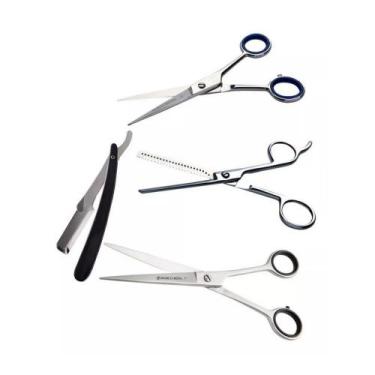Imagem de Combo 3 Tesoura Profissional  Fio Laser+liso+desfiadeira+navalhete - m
