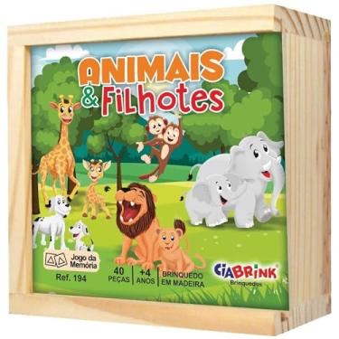 Imagem de Jogo da Memória Animais e Filhotes, 40 Peças em Madeira, a partir de 4 Anos, CiaBrink