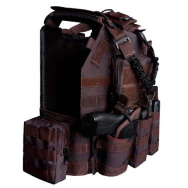 Imagem de Colete Tático Modular Plate Carrier + 8 Acessórios Marrom - J.A Rio Mi