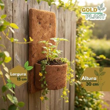 Imagem de Meio vaso com placa vaso xaxim fibra de coco ecologico n1 - 13cm Gold 