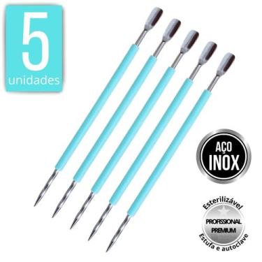 Imagem de Kit 5 Espátula Mista Empurrador Curvo Palito Silicone Cutícula Manicur