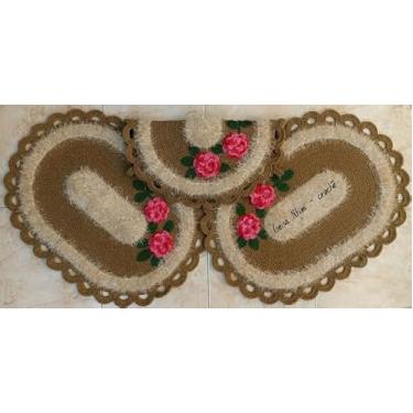Imagem de Jogo de tapete 3 peças com aplicação de flores ffeito á mão