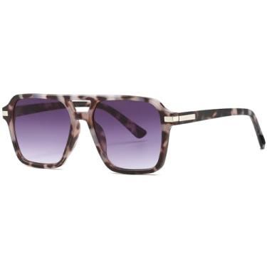 Imagem de AIEYEZO Óculos de sol quadrados aviador para mulheres e homens, modernos, retrô, quadrados, óculos de sol clássicos aviador, Leopardo/cinza dégradé, MM