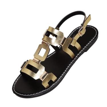 Imagem de Tênis feminino moderno primavera e verão salto grosso elegante embrulhado salto baixo bico aberto vintage moderno, Dourado, 34