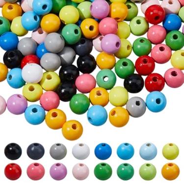 Imagem de DICOSMETIC 640 peças de contas de madeira redondas coloridas para artesanato 16 cores contas de madeira pintadas 12,5 x 11 mm contas de madeira de Natal coloridas em massa para fazer joias decoração