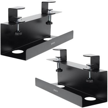 Imagem de VIVO Bandejas de gerenciamento de cabos de tira de linha de 43 cm sem broca, organizador de cabos de aço sob mesa, preto, pacote com 2, DESK-CM6L-2B