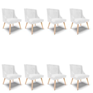 Imagem de Kit 08 Cadeiras de Jantar Liz Corano Branco Pés Palito Natural D03 - D'Rossi