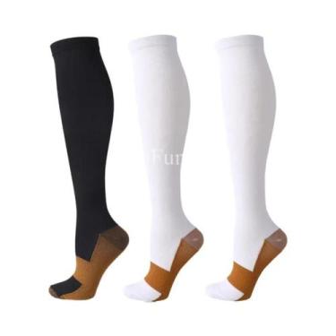 Imagem de Meias De Compressão Unissex De Cobre 3 Pares Até O Joelho Antifadiga A