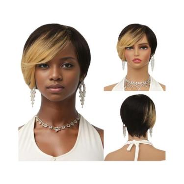Imagem de Peruca De Cabelo Humano Curta E Lisa Em Estilo Pixie 1B/27, Acessível 