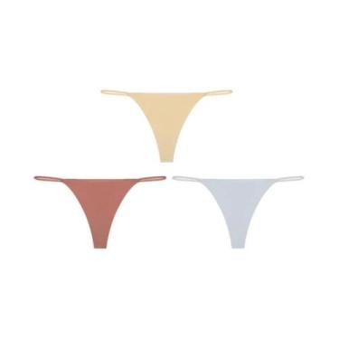 Imagem de Calcinhas Tanga Sem Costura De Cintura Baixa 3PCS Com Alças Finas E Al