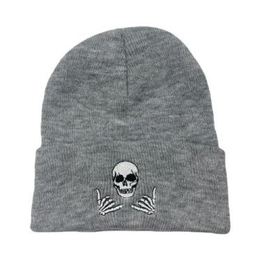 Imagem de Gorro De Malha Unissex Quente De Inverno Com Bordado De Caveira, Touca