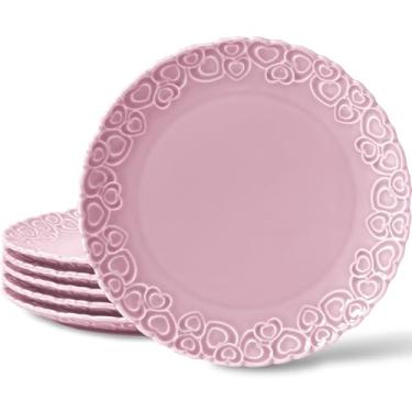 Imagem de Conjunto de pratos de sobremesa para batimento cardíaco Homemen, 20 cm, prato de salada para cozinha, lanche, sorvete, jantar de waffles, seguro para micro-ondas e lava-louças, presente (Dreamy Sakura