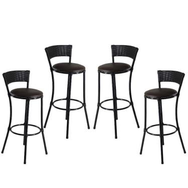 Imagem de Kit 4 Banquetas Altas Forts Fibra Aço Acesse Preto Marrom
