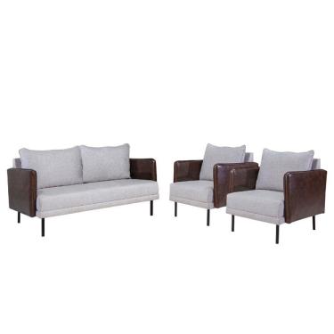 Imagem de Conjunto Namoradeira E 02 Poltronas Orion Via Encanto Linho Cinza/courano Marrom