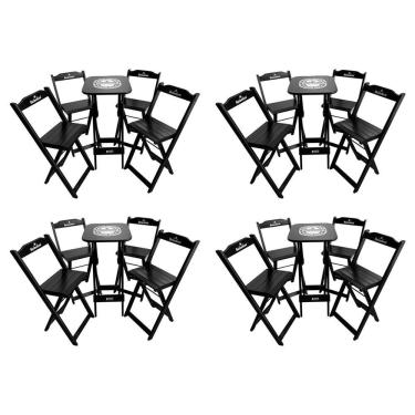 Imagem de Kit 4 Conjuntos Bistrô Mesa Com 4 Banquetas Dobráveis De Madeira Personalizada Hei - Preta