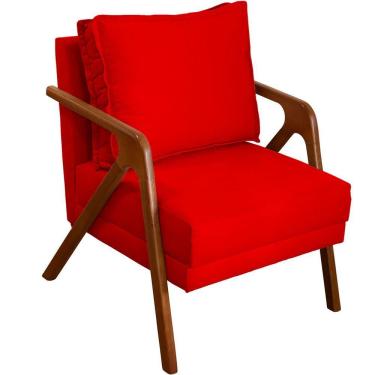 Imagem de Poltrona Decorativa Shine Pé Castanho - Vermelho Suede