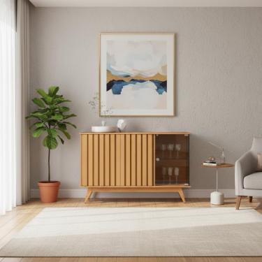 Imagem de Buffet Aparador Com Portas Ripadas E Detalhes Em Vidro