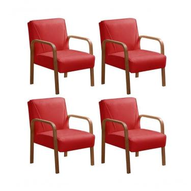 Imagem de Kit 4 Poltronas Anita Moderna Decorativa Braço Madeira Suede Vermelho 100