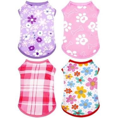 Imagem de PET SHOW Pacote com 4 camisetas de verão para cães grandes, meninas, FPS 50+, proteção solar, roupas refrescantes, regatas florais para cães, festas, férias, sem mangas, colete rosa (3GG)