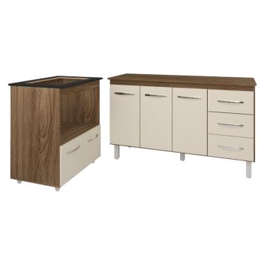 Imagem de Gabinete Armário Carine 138 cm com Tampo Tampão e Balcão Evelyn Para cooktop 4 Bocas Sa...
