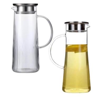 Imagem de Jarra De Vidro Acqua Com Tampa Inox Alça Suco Água Bebidas - CLICK HOU