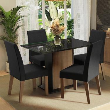 Imagem de Conjunto Sala De Jantar Mesa Tampo De Vidro 4 Cadeiras Rustic/preto/oxford Zion Madesa Rustic/preto/oxford