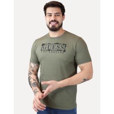 Imagem de Camiseta Guess Masculina Los Angeles Rubber Scratched Verde-Masculino