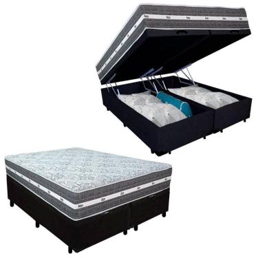 Imagem de Cama Box Baú Casal Bipartido Suede + Colchão Anjos Black Graphite Molas Ensacadas 138x188x64cm preto