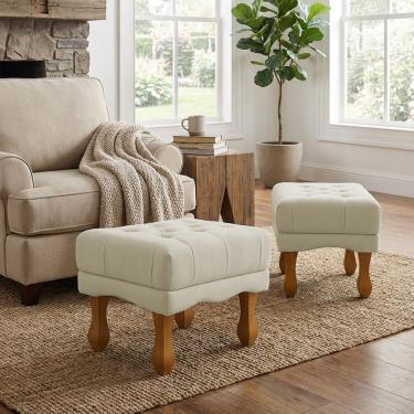 Imagem de Kit 2 Puffs Duque Bouclé Premium de Luxo Capitone Elegantes para Sala Quarto Decoração Pés Luiz Xv Castanho