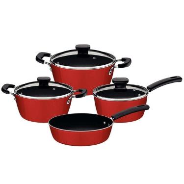 Imagem de Jogo De Panelas Tramontina Sicília Alumínio Revest Inter Cerâmico Exter Em Poliéster Vermelho 4 Pçs