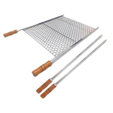 Imagem de Kit Grelha 60x72 com 2 Espetos Espada Aço Inox 80cm - LAURINDOS CHURRA