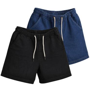 Imagem de Kit 2 Bermudas Jeans Masculinas Largas Casual com Elástico e Cordão-Masculino