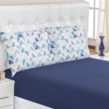 Imagem de Jogo De Lençol Queen Em Malha 100% Algodão 3 Peças - Azul