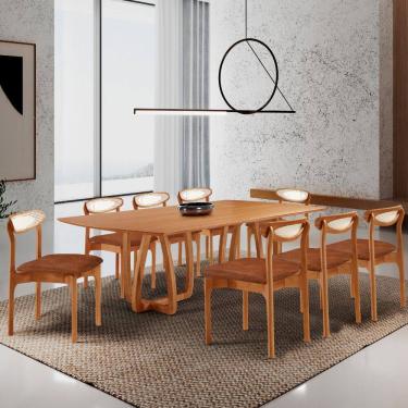 Imagem de Sala de Jantar Mesa Flora 240cm Tampo Laminado Barril e 8 Cadeiras Noronha Premium Moderna Mobilia