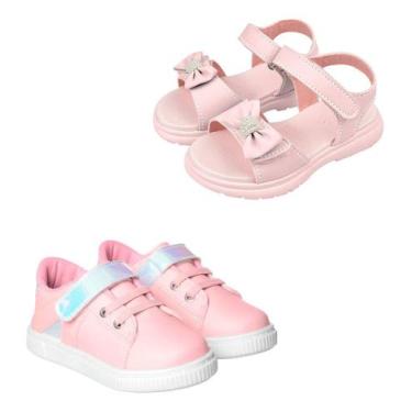 Imagem de Kit Sandalia Infantil Laço Tenis Brilho Confortavel Menina - Mimoflex,