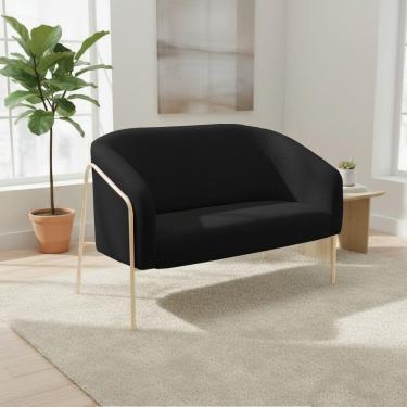 Imagem de Sofá 2 Lugares Namoradeira Stella Base Industrial Alta Champanhe Linho Preto D03 - D'rossi