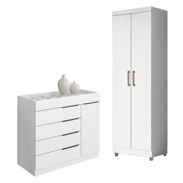 Imagem de Cômoda Sapateira Sevilha 2004147 E Armário Multiuso 2000191 Branco Tx Com Pés Cinza - Aramóveis