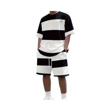 Imagem de Conjunto De Camiseta De Verão Masculina Com Estampa Listrada, Respiráv