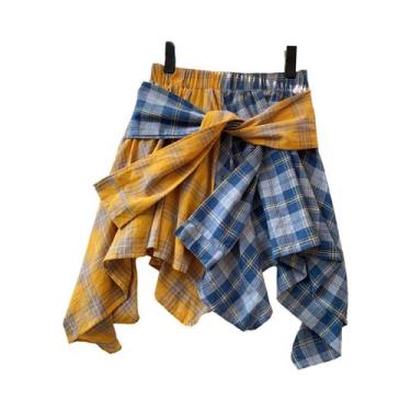 Imagem de Saia Mini Xadrez Feminina, Camisa Bicolor, Conjunto Y2K Harajuku Grung